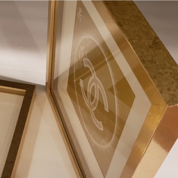 💖One Authentic CHANEL Ltd Ed Box Sleeve framed in 12x12 Luxe Gold Display Case - Picture 4 of 11
